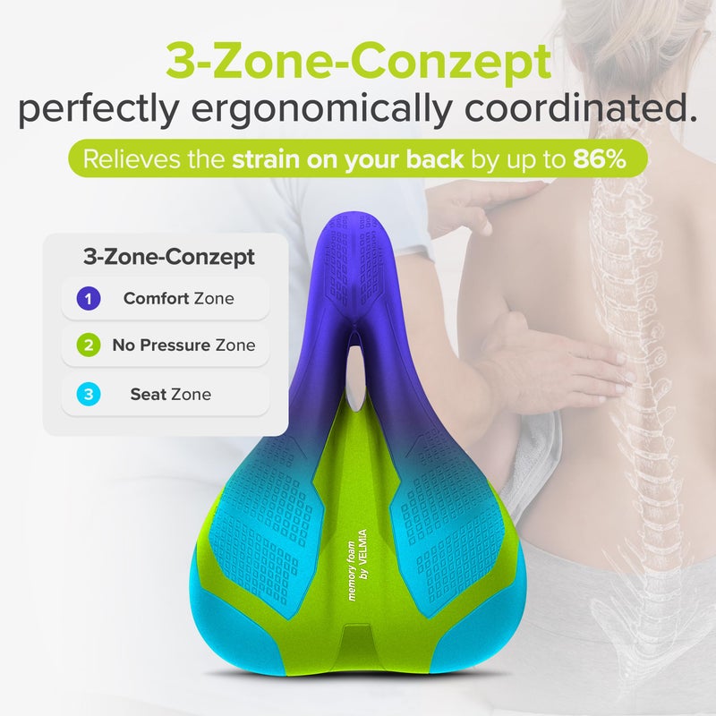VELMIA Bike Seat Designed in Germany, Made of Comfy Memory Foam I Bicycle Seat for Men and Women, Waterproof Bike Saddle with Smart Zone-Concept I Exercise, for BMX, MTB & Road - Image 3